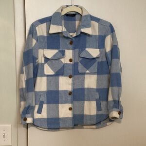 Members Mark Plaid Shacket. Large Blue and White